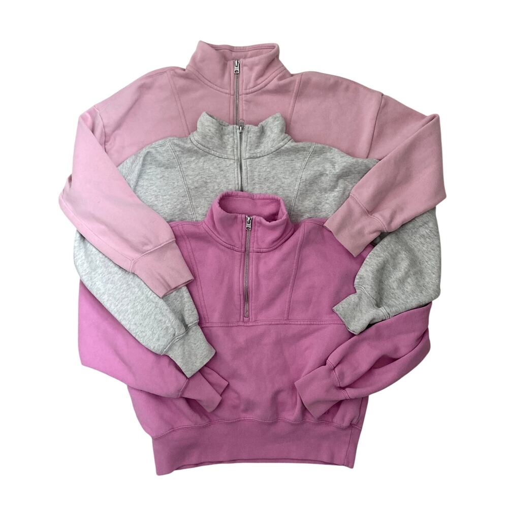 Abercrombie Kids Girls Quarter-Zip Sweatshirt Bundle Pink Gray 11/12